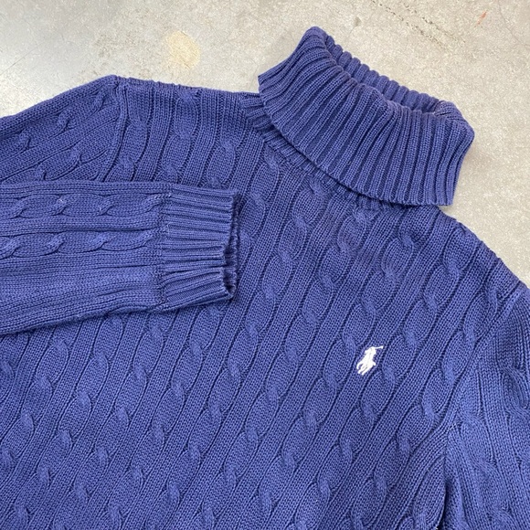Ralph Lauren Sweaters - VTG Polo Ralph Lauren Cable Knit Turtleneck Sweater Blue Women’s Large